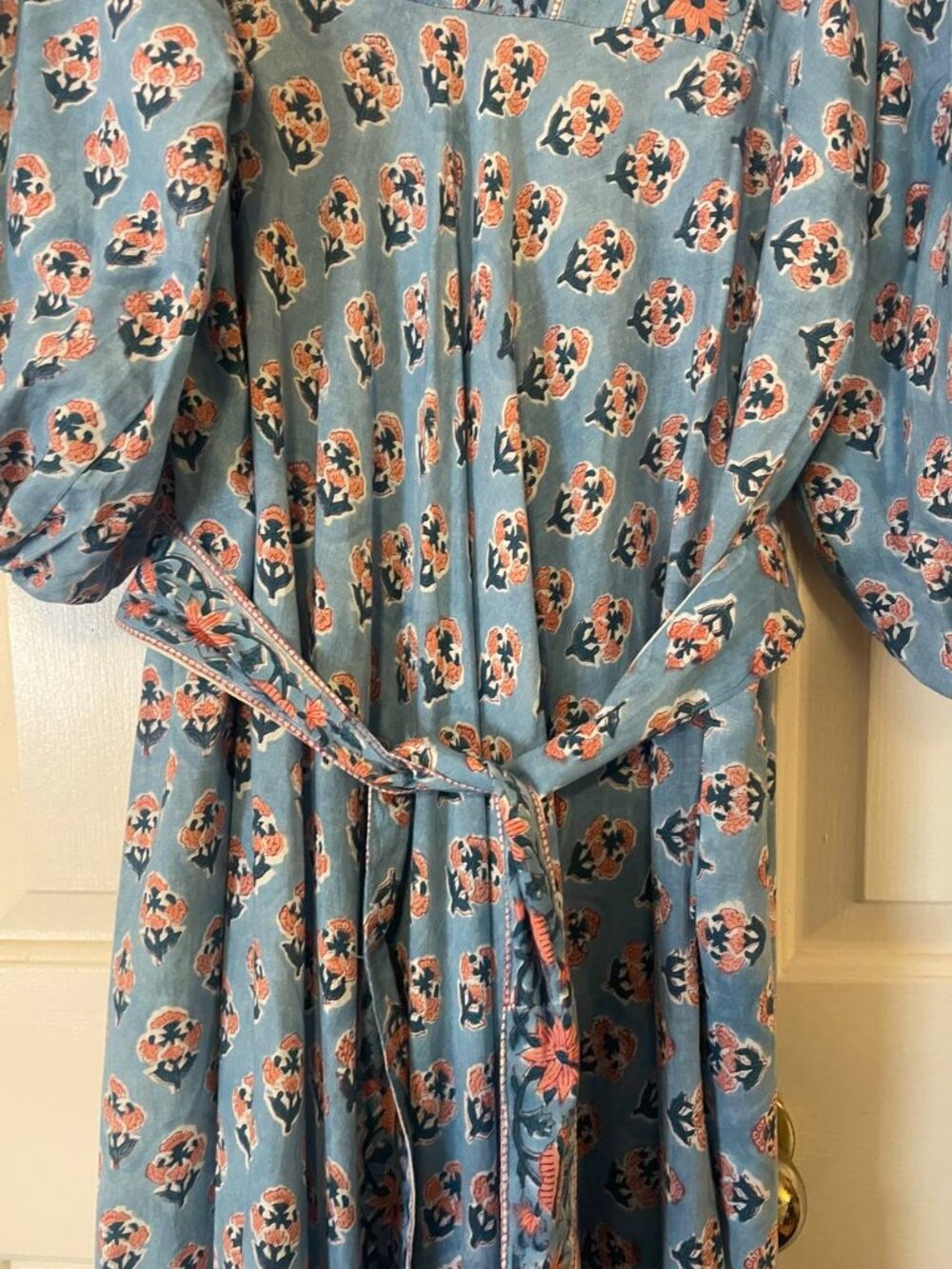 Marea Cotton blue floral Print Baloon Sleeve House dress Maxi Dress Sz 3 large - Picture 6 of 8